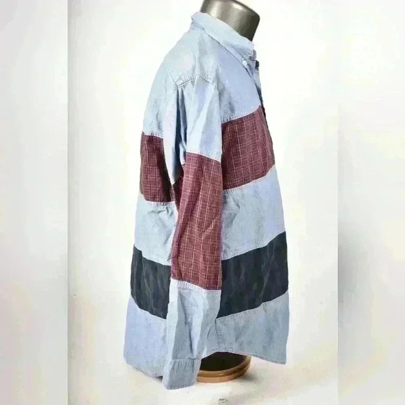 90s TOMMY HILFIGER JEANS Blue Cotton Chambray  Patchwork Oversized Shirt Medium - Picture 5 of 9